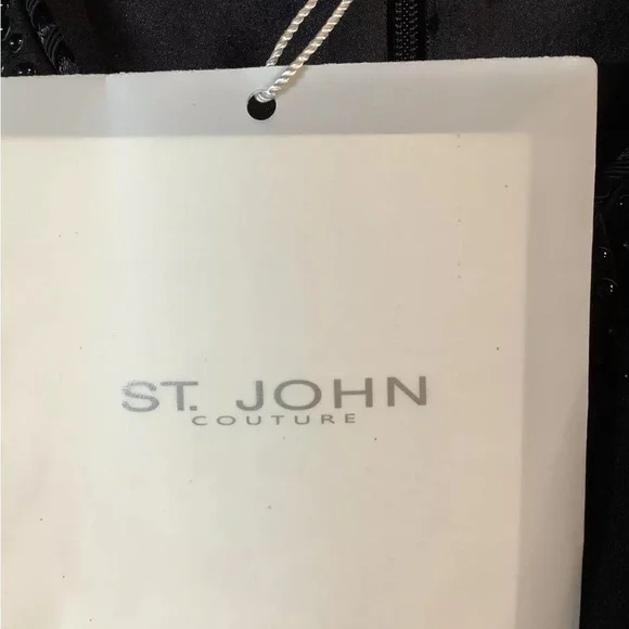 ST. JOHN COUTURESize 4 Black S Knit DRESS Sleeveless Embellished NecklineNWT